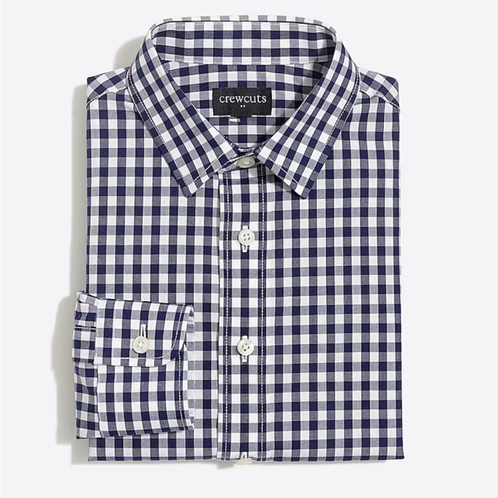 Crewcuts navy checkered gingham boy’s Thompson button down shirt